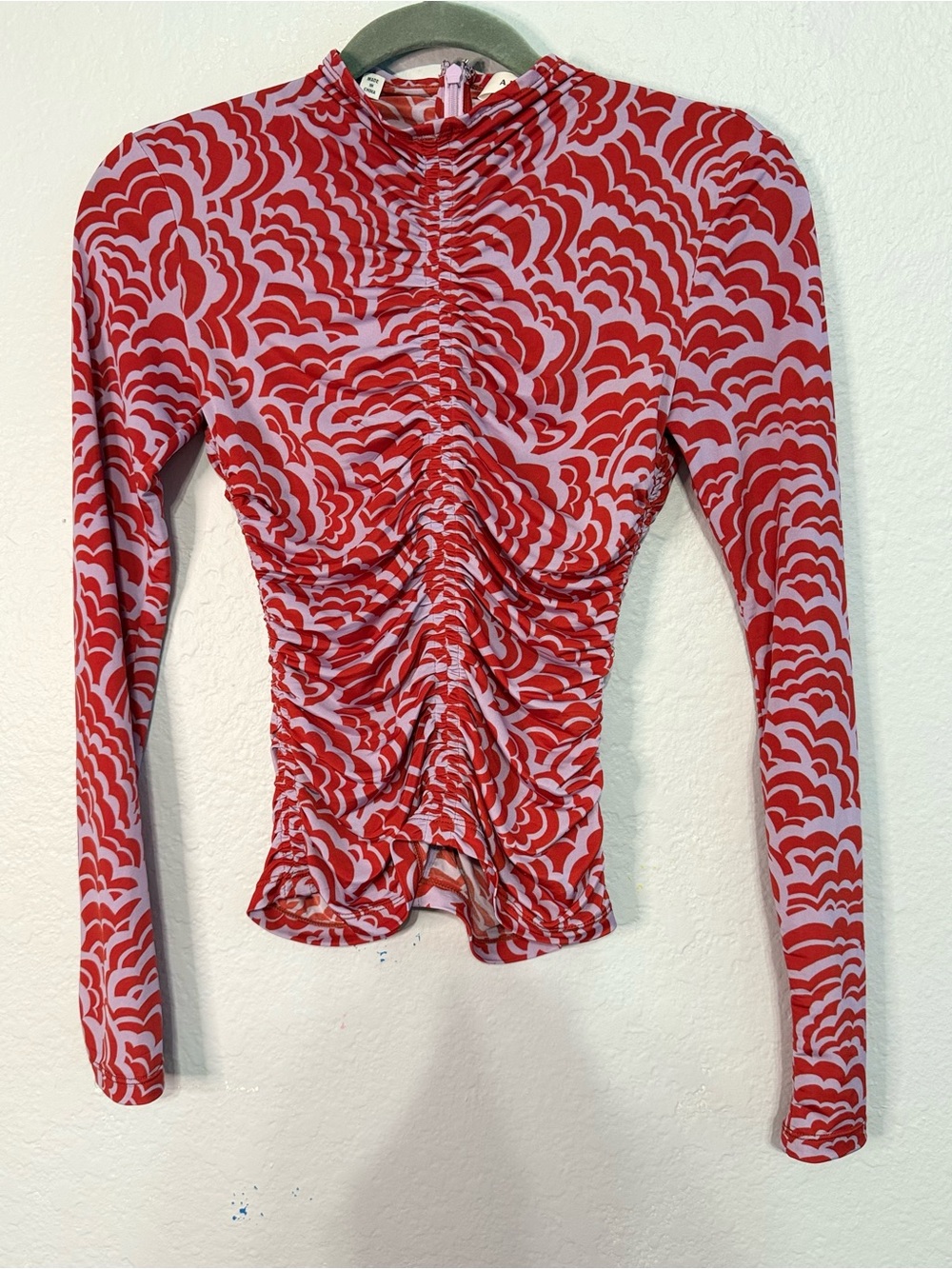 A.L.C. Red and White Ruched Long-Sleeve Top